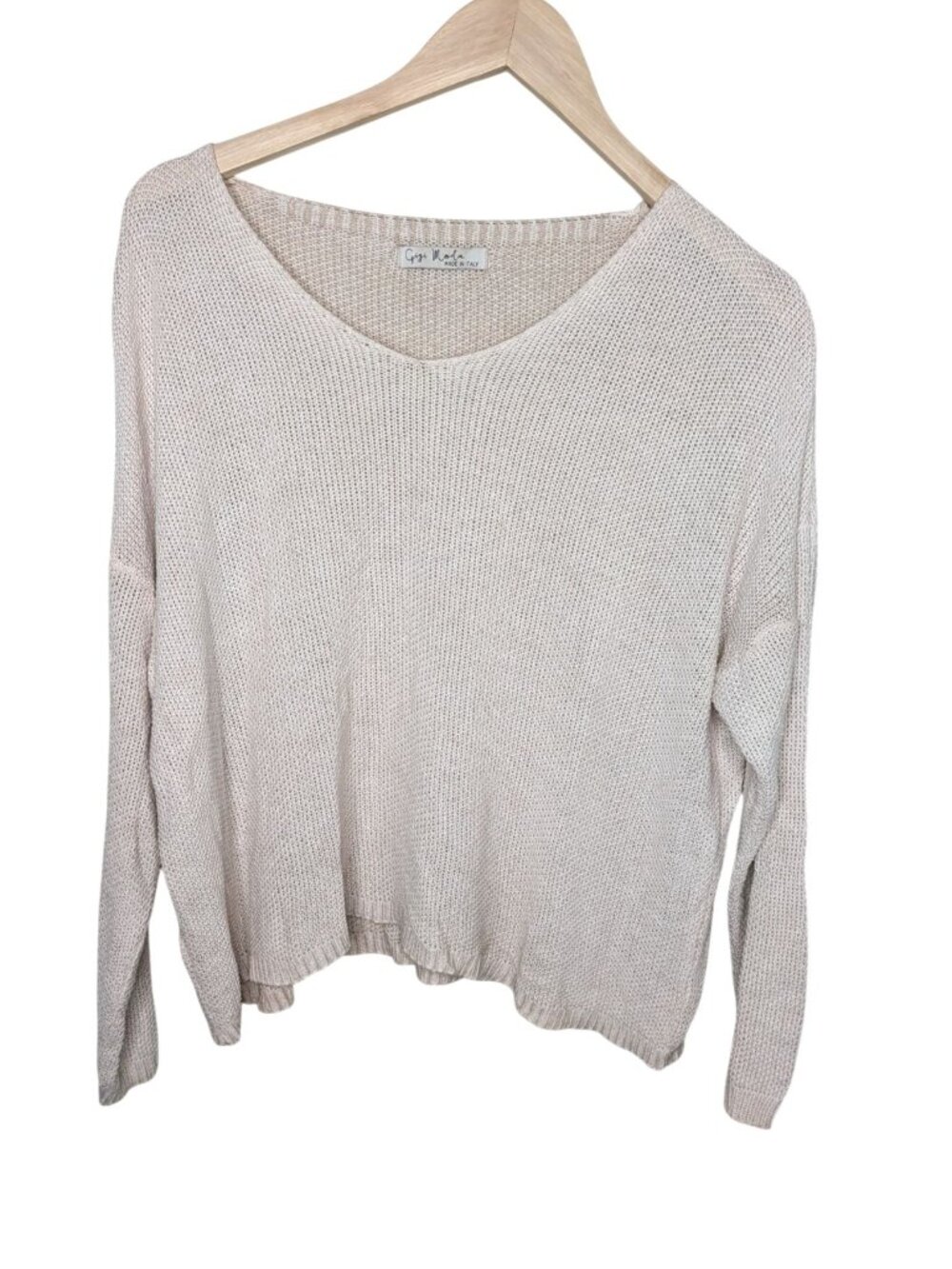 Gigi Moda Beige Knit Sweater Made In Italy One Size Modal Blend